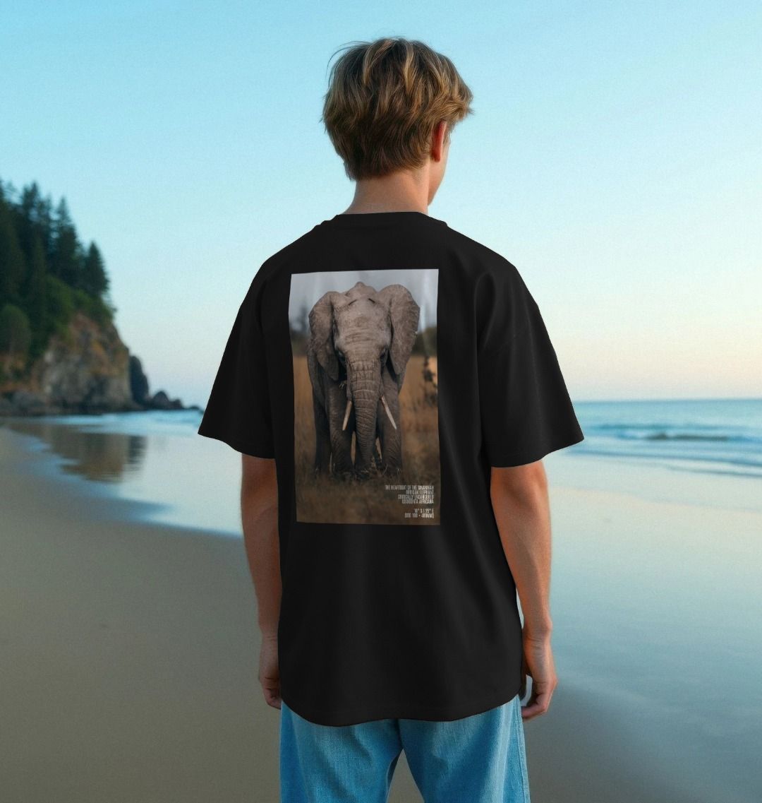 African Elephant Men's Oversized T-Shirt- Black | Cam Whitnall